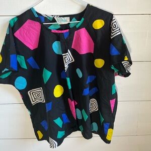 Vintage VIPetites Vibrant Geometric Print Blouse